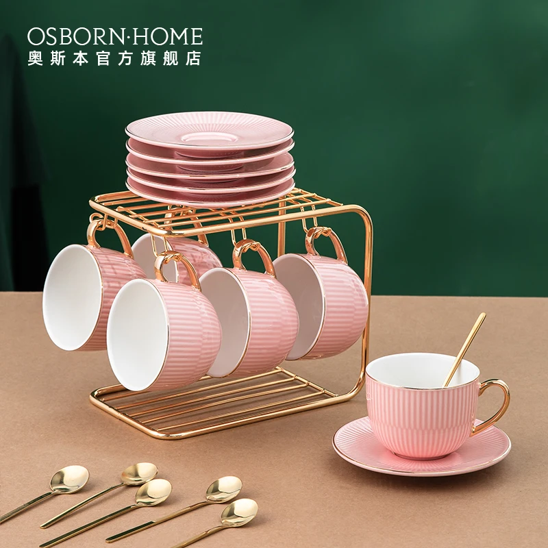 

OSBORN Light luxury creativity porcelain ceramic tea cups sets coffee cup set with Cup holder saucer, Picture