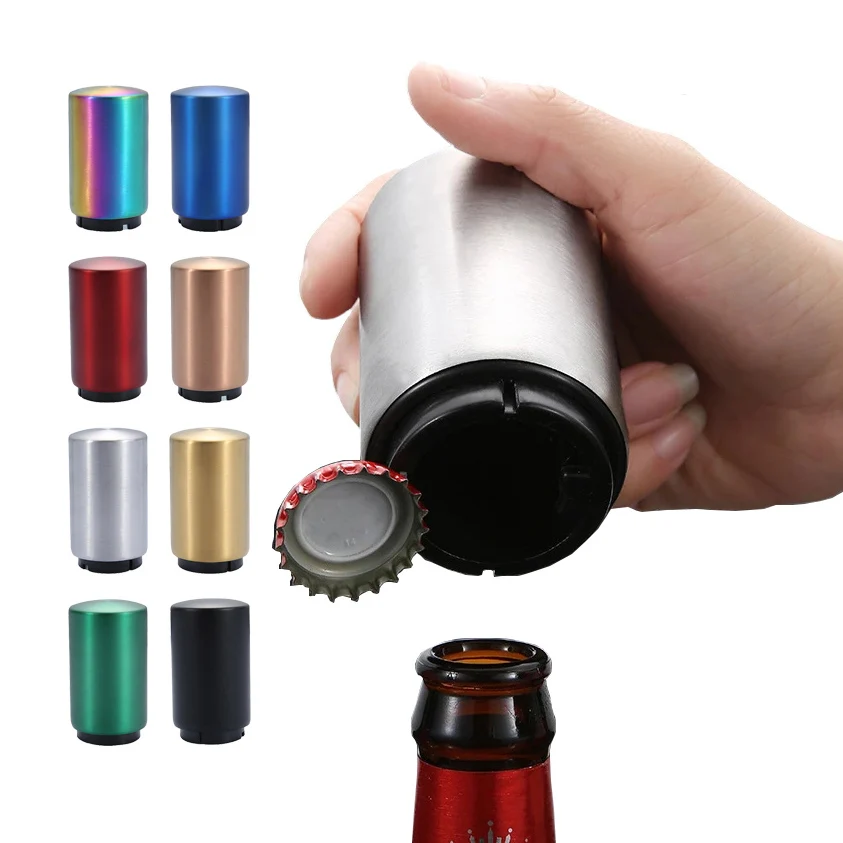 

High Quality Automatic Magnet Beer Bottle Opener Stainless Steel Push Down Openers Wine Beer Soda Cap Openers, 10 colors