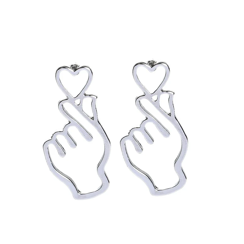 

Hot Selling Zinc Alloy Free Lead Latest Simple Style Personality Metal Love Hollow Than Heart Gesture Earrings For Women, Black,silver,gold