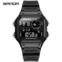 

SANDA 418 Men Branded Watches Black Silicone Strap Water Resistant Chronograph Luminous Sports Male Watch Relojes Hombre