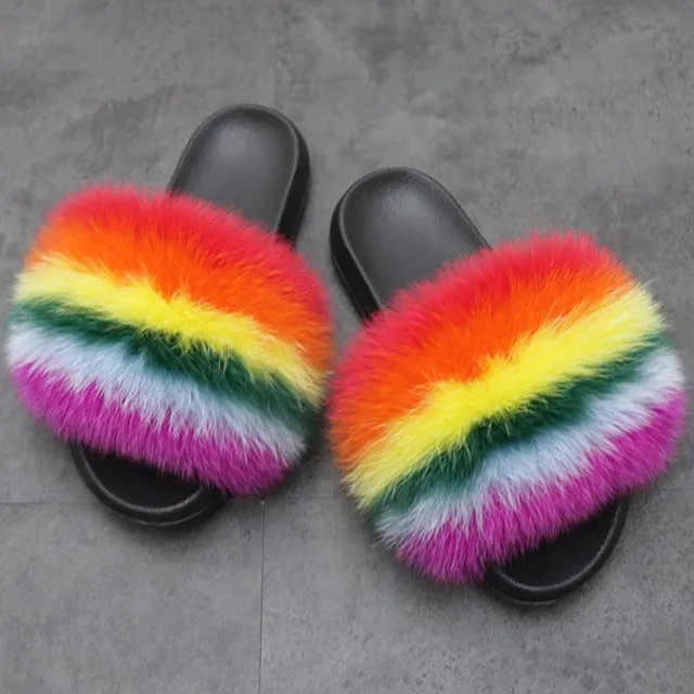 

Best price Women fur slides women slide and purse set zaoqiang county daying fox oversized fluffy slippers, Customized color