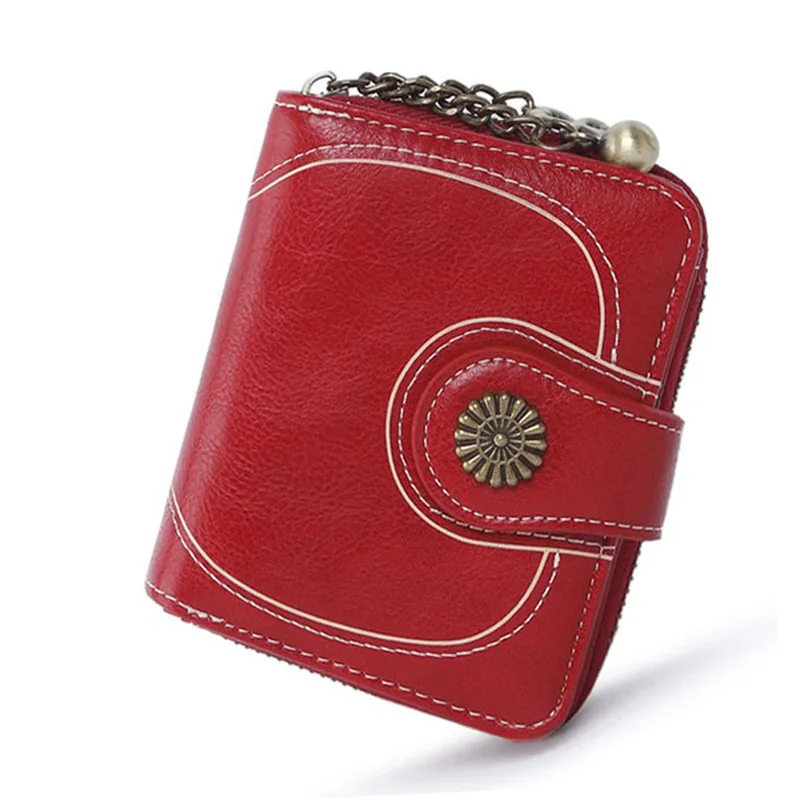 

2021 Short Style Three Fold Coin Bag Women's Oil Leather Clutch Bag Card Purse Pocket Wallets