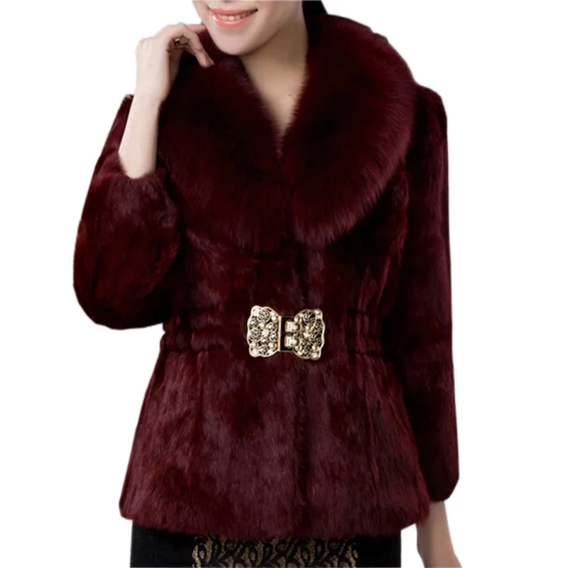 

Sweetwoo Large Size Women's Fashionable Fur Coat Winter New Women Artificial Fox Fur Long Section Leisure Mink Fur Coat