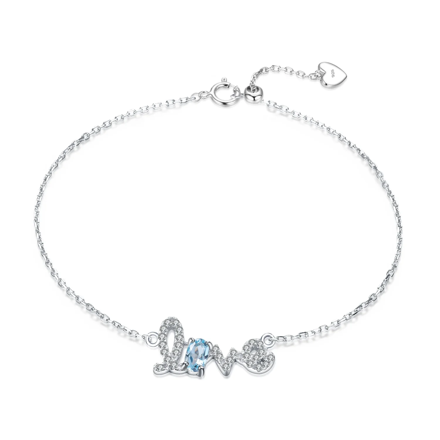 

Abiding Letter Bracelet Natural Swiss Blue Topaz Stone 925 Sterling Silver Jewelry Bracelet For Women Valentine'S Day