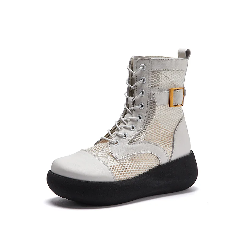 

Summer Women Breathable High Top Ankle Boots Sandals Shoes, White/black/brown