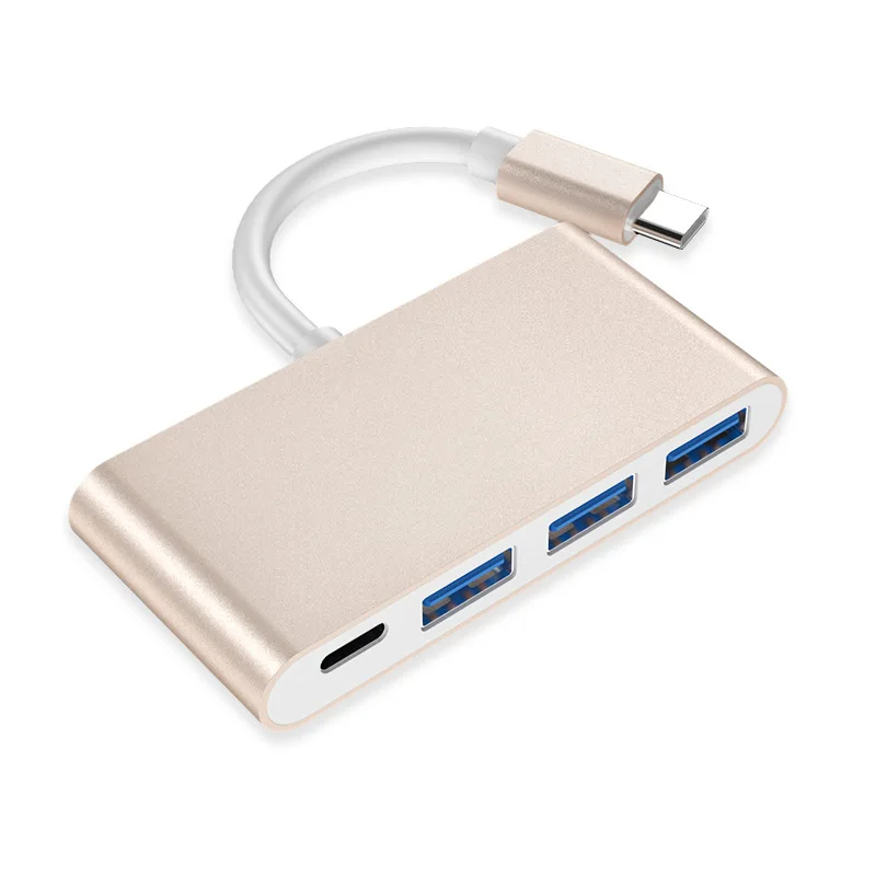

High quality 4-in-1 usb-c 3.1 to 4 port usb 3.0 hub with PD quick charge for macbook type-c hub, Silver.golden