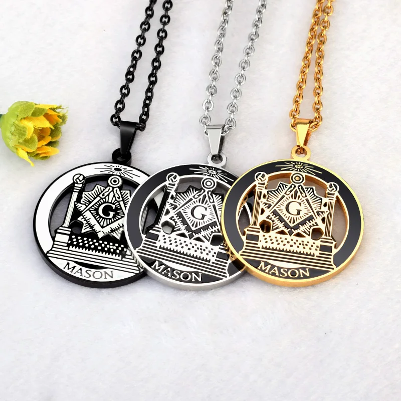 

Free-mason Hip Hop Stainless Steel Past Master Masonic Freemason Pendants Mason Necklaces, Black, gold, silver