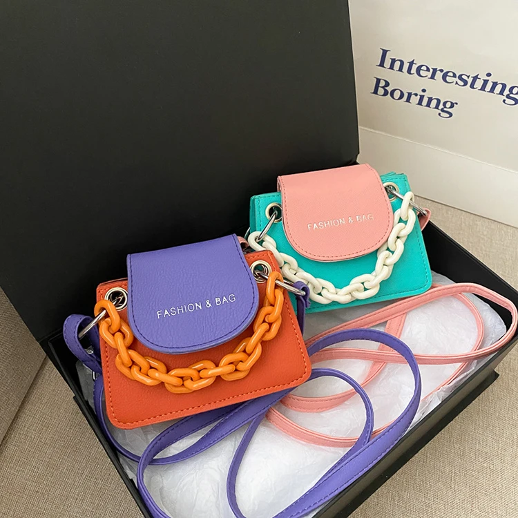 

2021 Korean Fashion New Summer Hit Color Matching Mini One-shoulder Diagonal Chain Small Square Bag Women Handle Bag Pu CN;GUA, White, purple, pink with blue, purple with orange