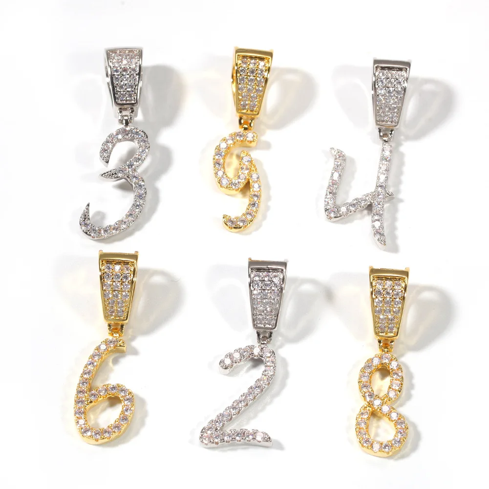 

Wholesale mister jewelry custom gold plated silver cz intial number pendant, Gold/silve