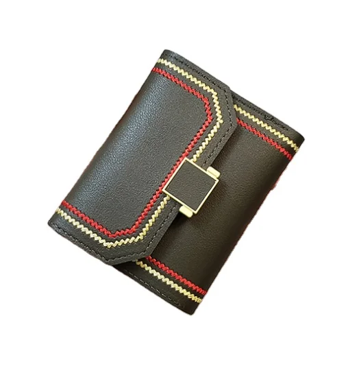 

Small fresh women's short wallet PU leather three-fold coin purse, Black, pink, red, green, purple