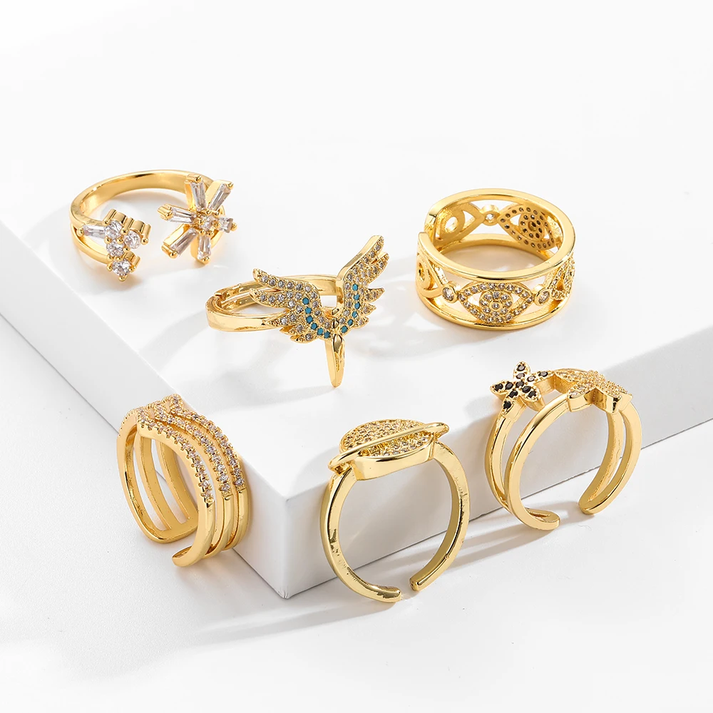 

Yiwu gold filled jewelry rings jewelry women enamel idun flower snow wing hollow eye heart rings