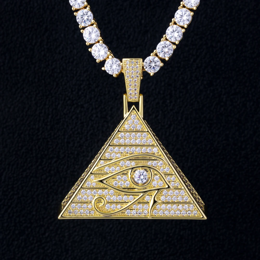 

KRKC&CO Pave Diamond Men and Women Hip Hop Jewelry Iced Out Gold Fashion CZ Crystal Big 14K Eye Of Horus Pendant, 14k 18k gold