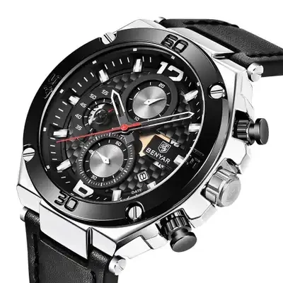 BENYAR 5151 Top Luxury Men Watch Leather Quartz Clock Fashion Chronograph Wristwatch Male Sport Relogio Masculino