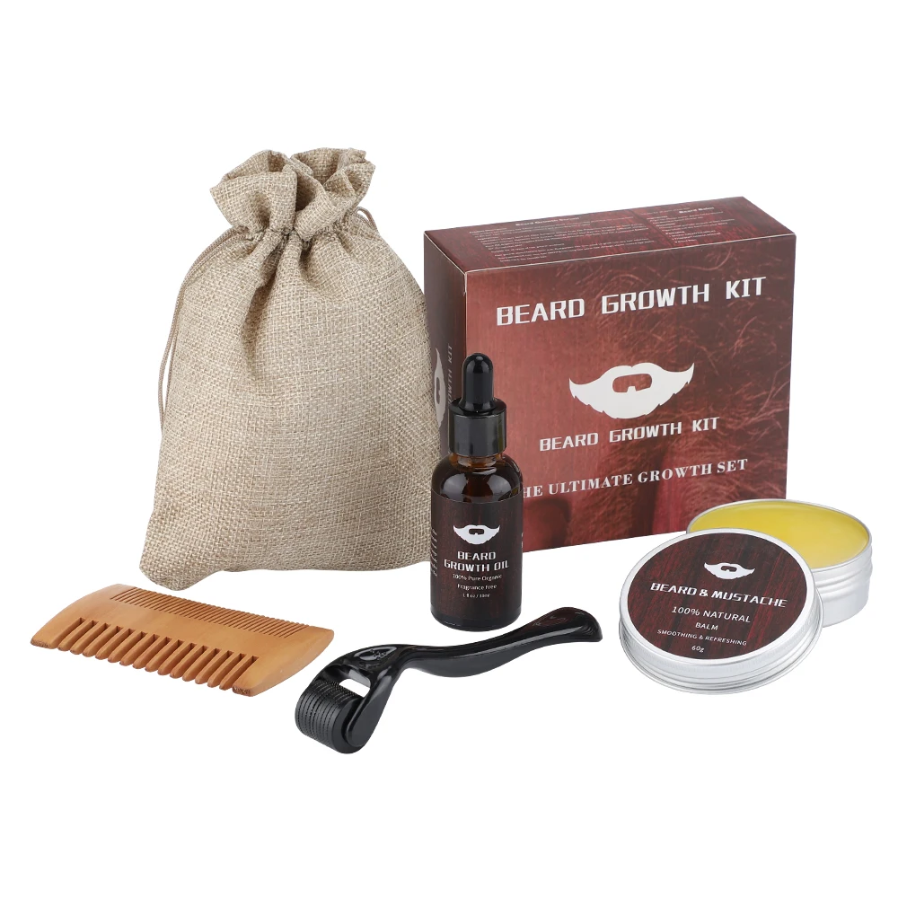 

Custom Logo Derma Beard Roller Balm Comb Beard Growth Essential Oil Set Beard Grooming Kits