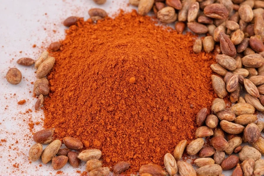Close-up of dried ancho and guajillo chilies arranged on wooden cutting board with mortar and pestle