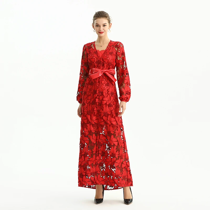 

C165-1 womens luxury clothing 2021 lace Fashion Elegant Long Office Evening Casual Women Dresses vintage dresses