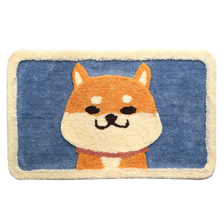 

Cartoon Akita Dog Corgi Flocked Carpet Mat Home Bathroom Doorway Anti-Slip Mat Absorbent Foot Diatomite Bath Mat