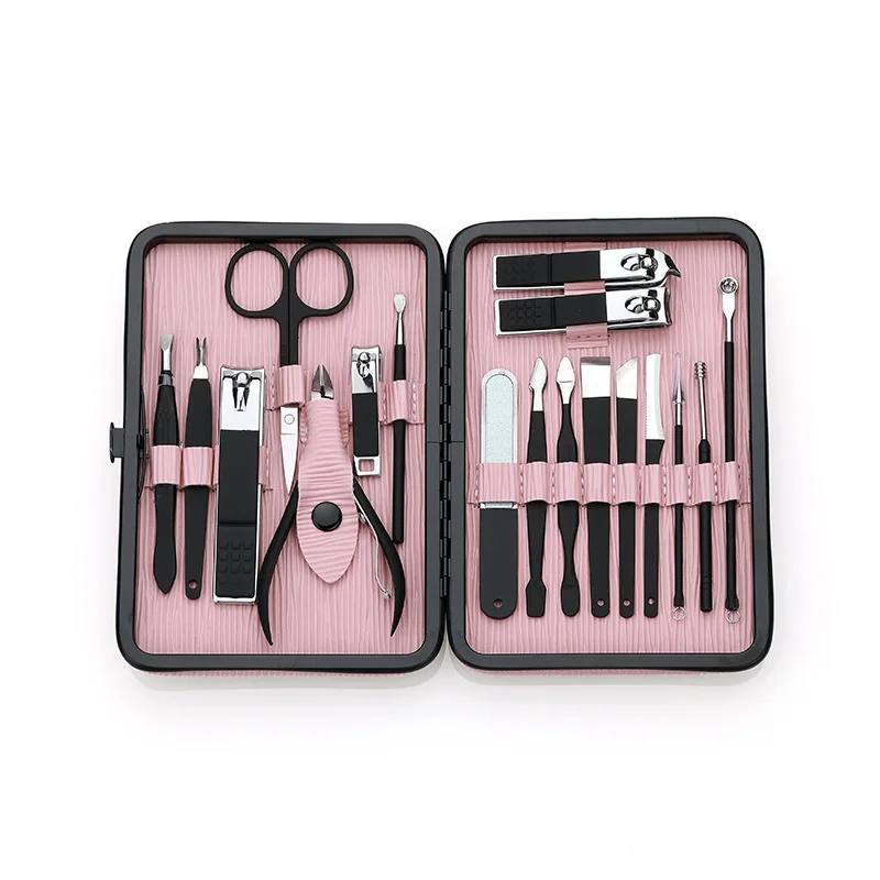 

18piece stainless steel Nail Clippers pink and black Cutter Kit Nail Care manicure set