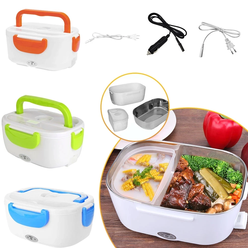 

220V/110V outdoor Protable Leakproof Stainless steel Bento lunch box Stianless steel Electric food warmer Lunch Box for Car/Home, Blue/pink