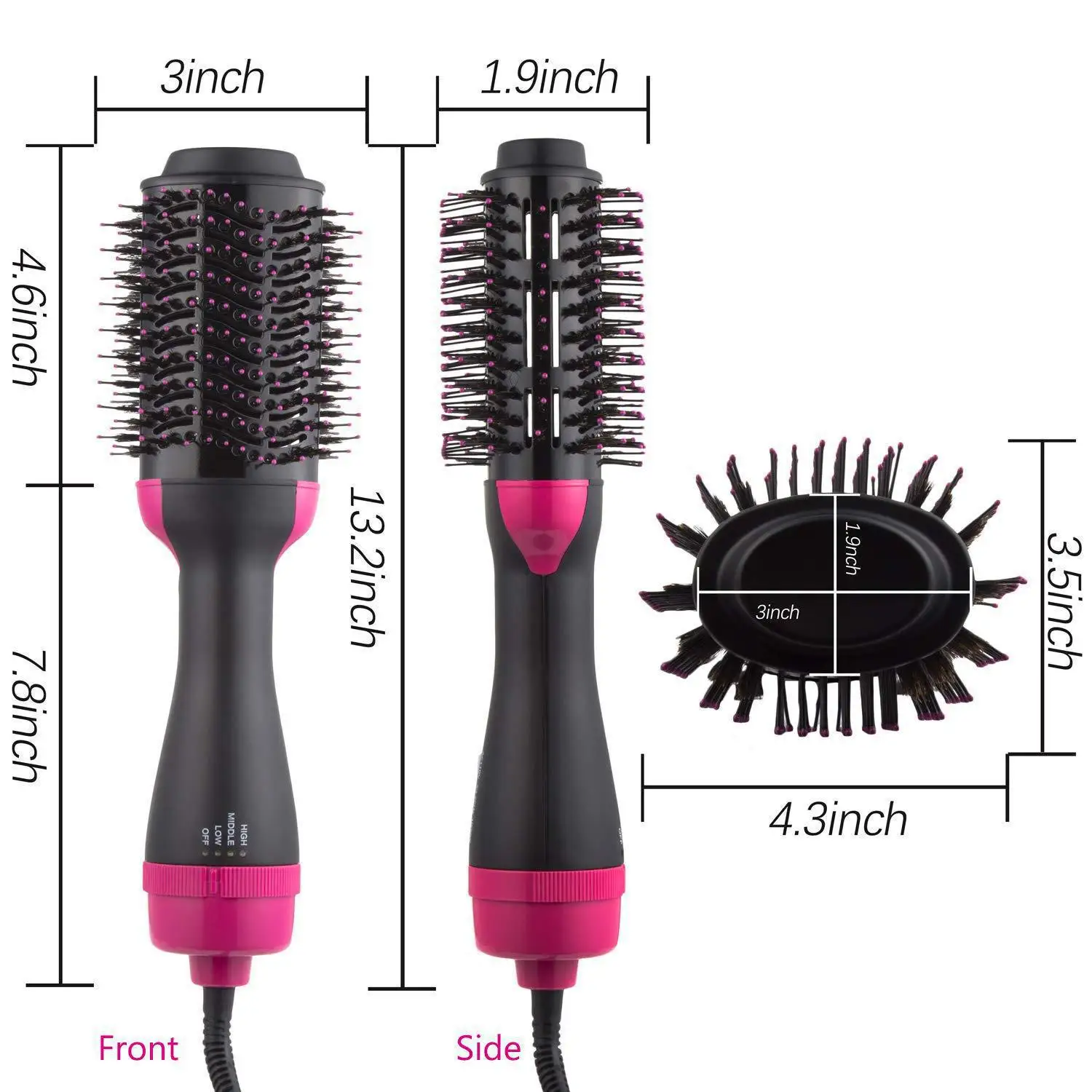 

GESS New Product 3-In-1 Hair Dryer Hair Smoothing Brush, Black + pink