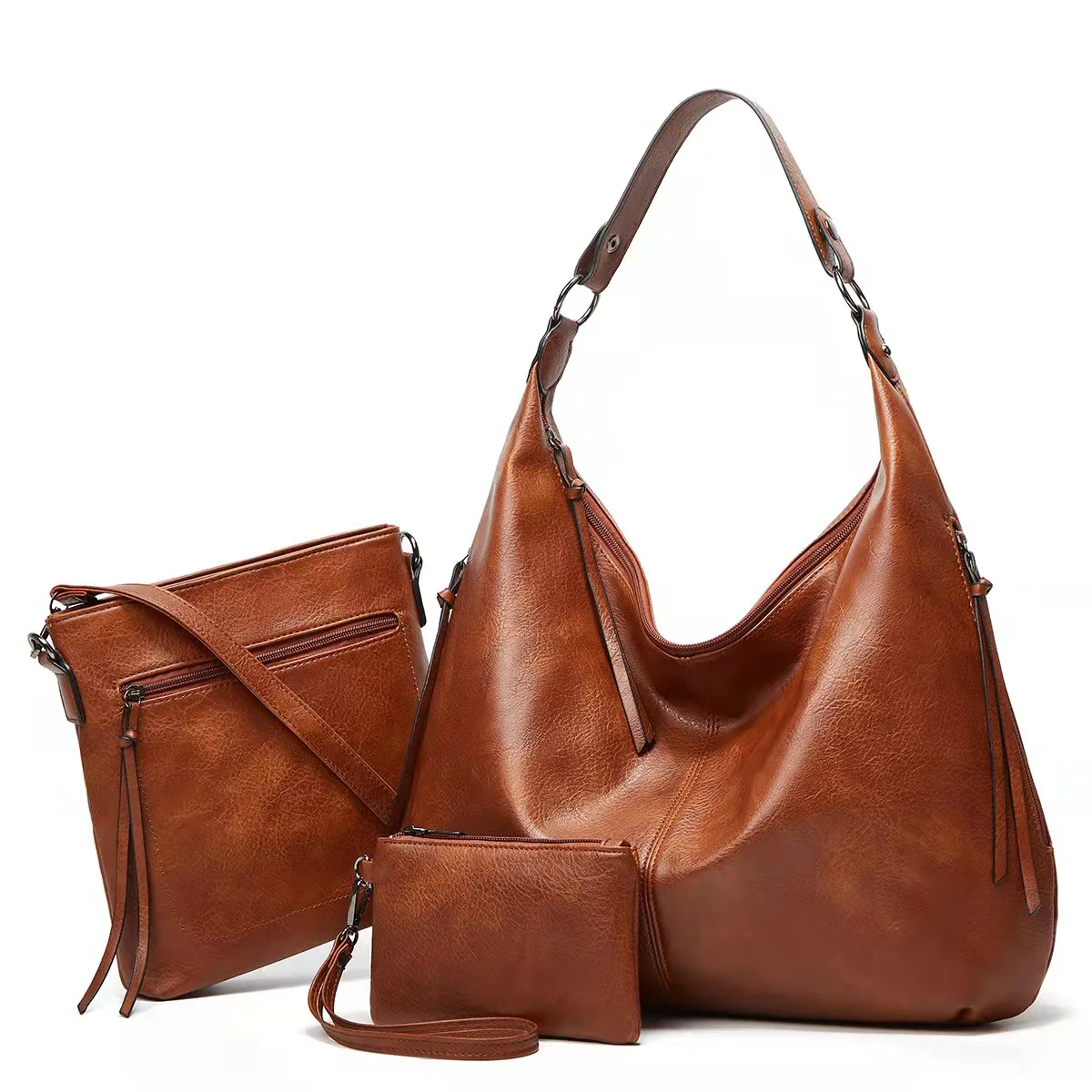 

SY luxury soft PU Leather Handbag designer Women Large Shoulder Messenger Tote Purse Crossbody Bag set, As picture