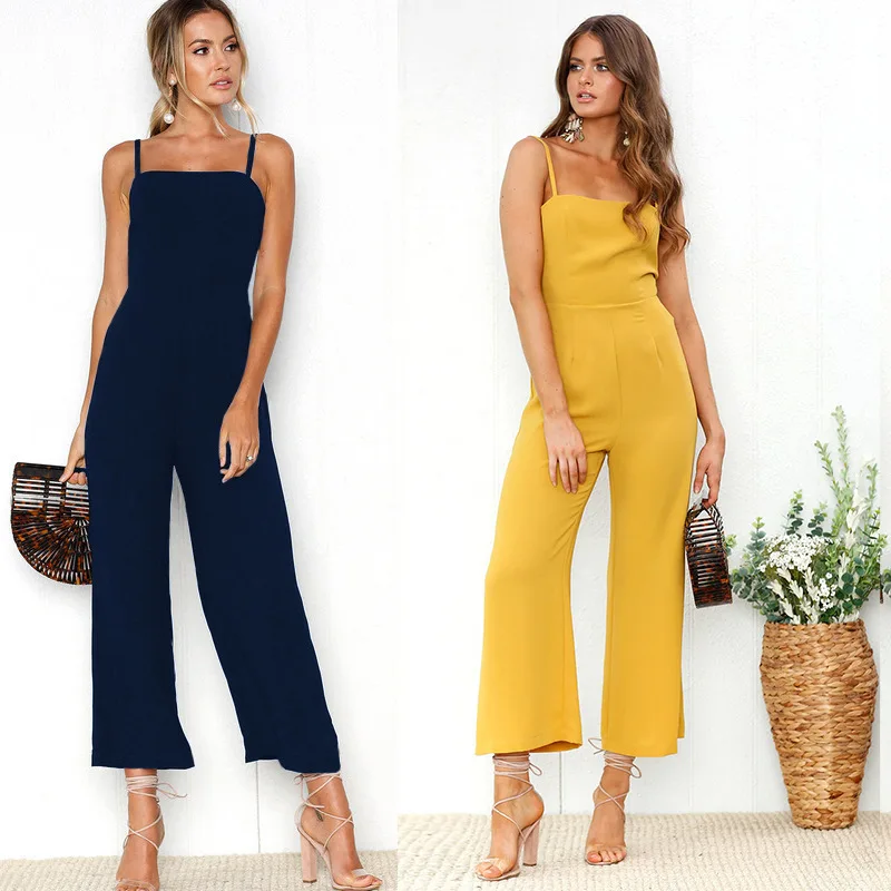 

Wish Top Sale Summer Low Cut Ladies Jumpsuit Women Latest Design Wide Leg Jumpsuit, Yellow, black, burgundy, navy blue, dark green