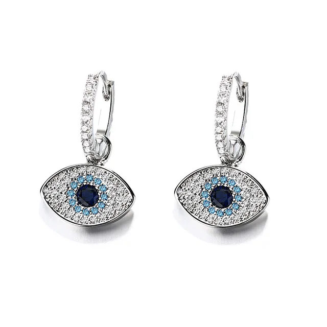 

Wholesale Women Luxury Alloy Earrings High Quality Zircon Vintage Huggie Evil Eye Earrings 2020, As photo