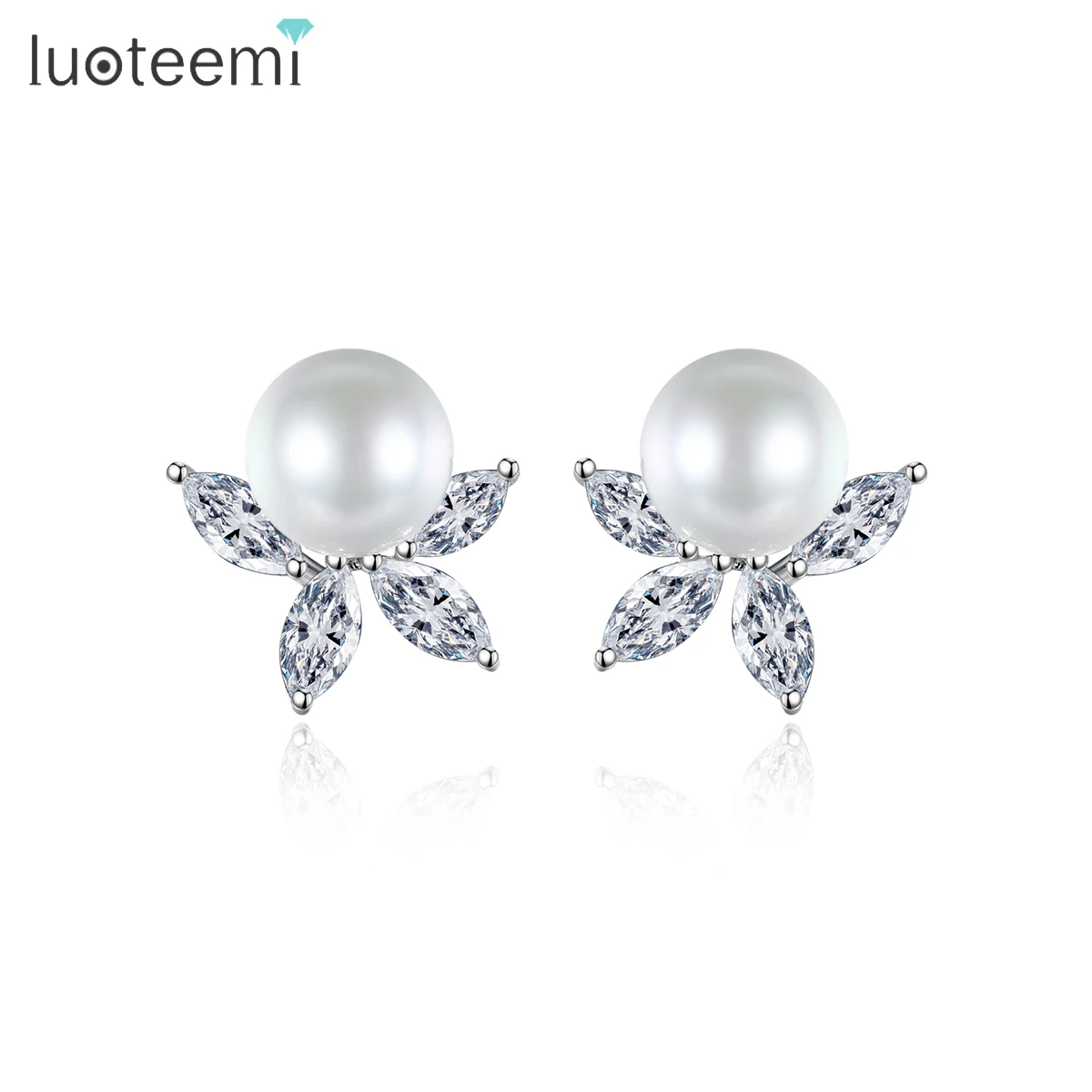 

LUOTEEMI White Pearl Wedding Bridal And Necklace Statement Crystal Stone Set Hight Quality Zirconia Woman Seashell Earring