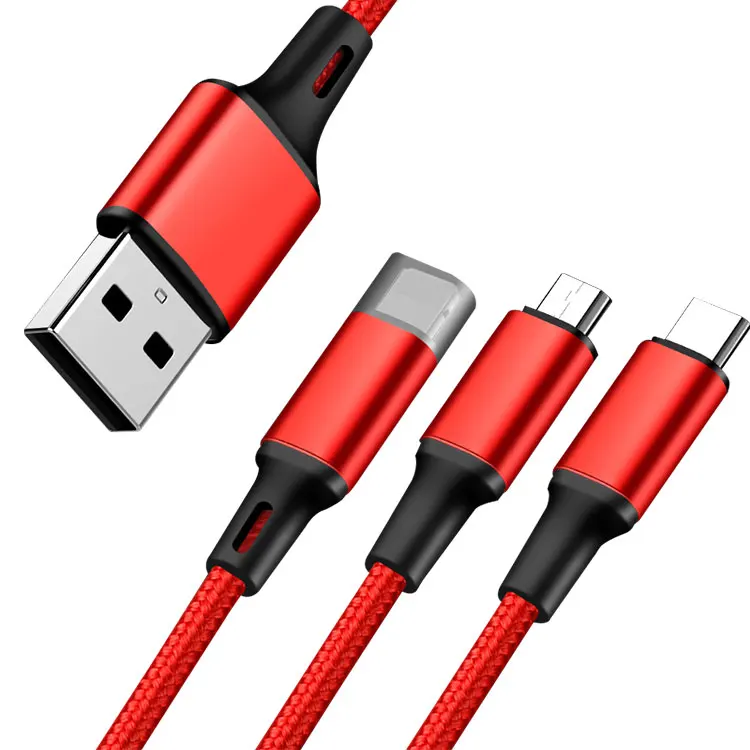 

High Quality Colors 3 in 1 quick charging nylon braided usb cable 4ft for smartphone Applicable to, Type-c, Android