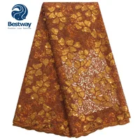 

Bestway Burnt Orange Wholesale Dress Sequin Embroidery Lace Fabric