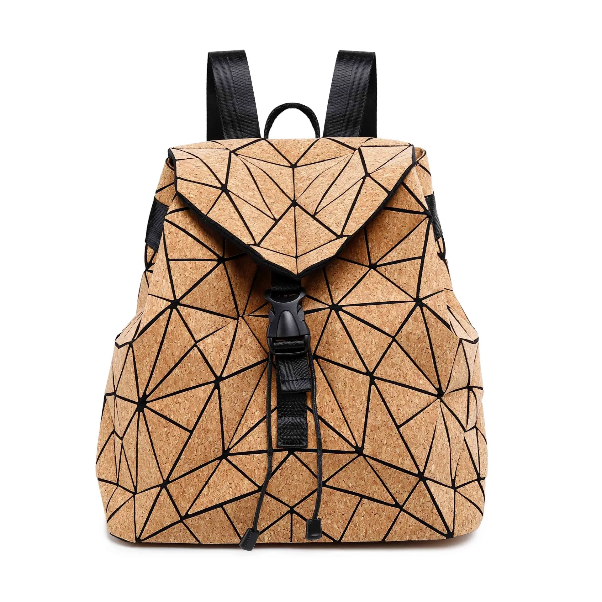 

Leather Rucksack Student Bookbag for Girl Women Fashion Cork Schoolbag Causal Daypack Geometric cork Backpack, As shown in the pictures