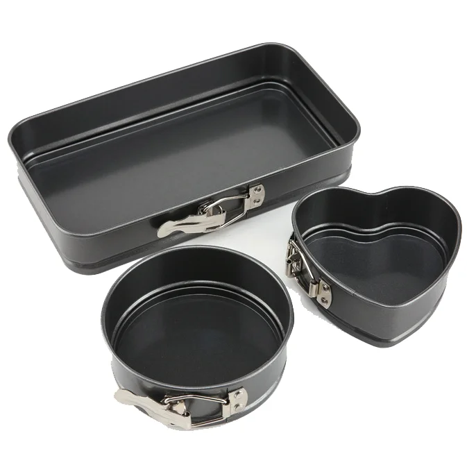 

3Pcs/set Square Round Heart Cake Mold Non Stick Bakeware Carbon Steel embossed cake baking pans, Black