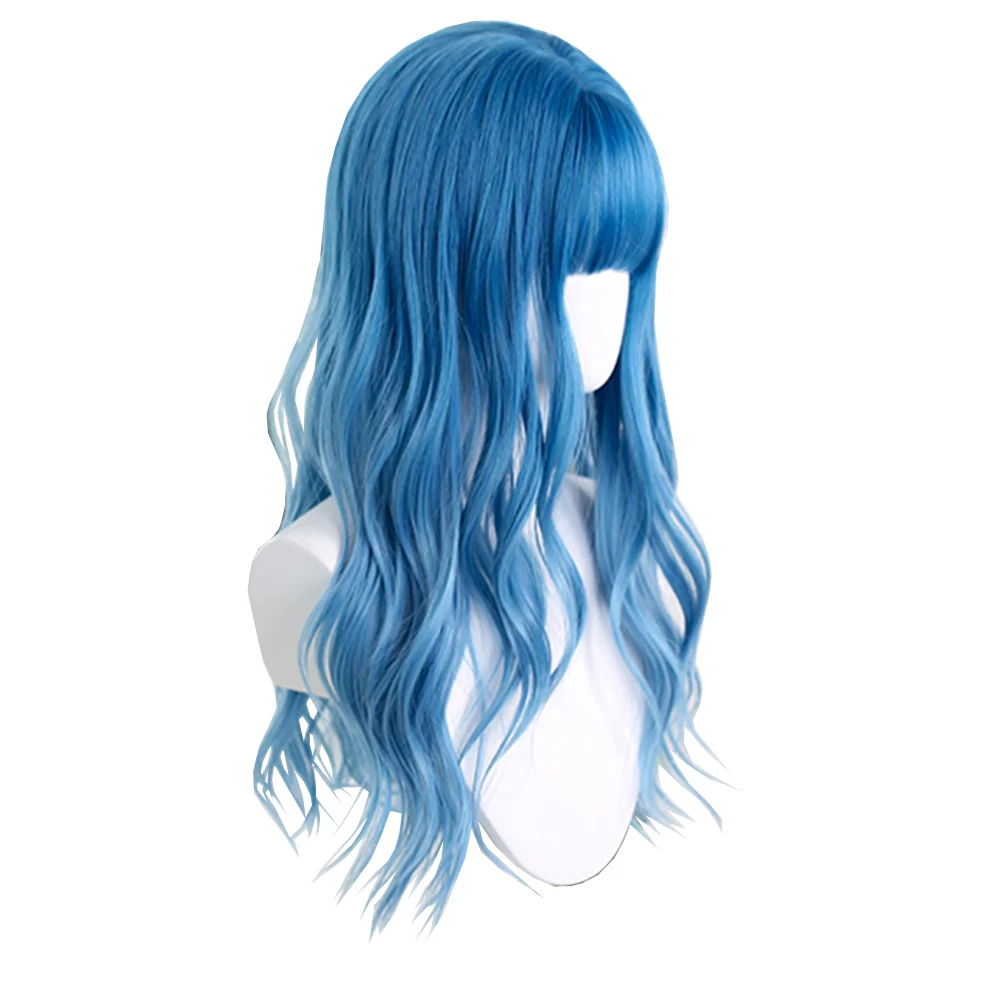 

Mint Blue Long Wavy Hair Synthetic Wig Japanese Lolita Sweet Cute Rooming Face Natural Girls Cosplay Party Wigs, Pic showed