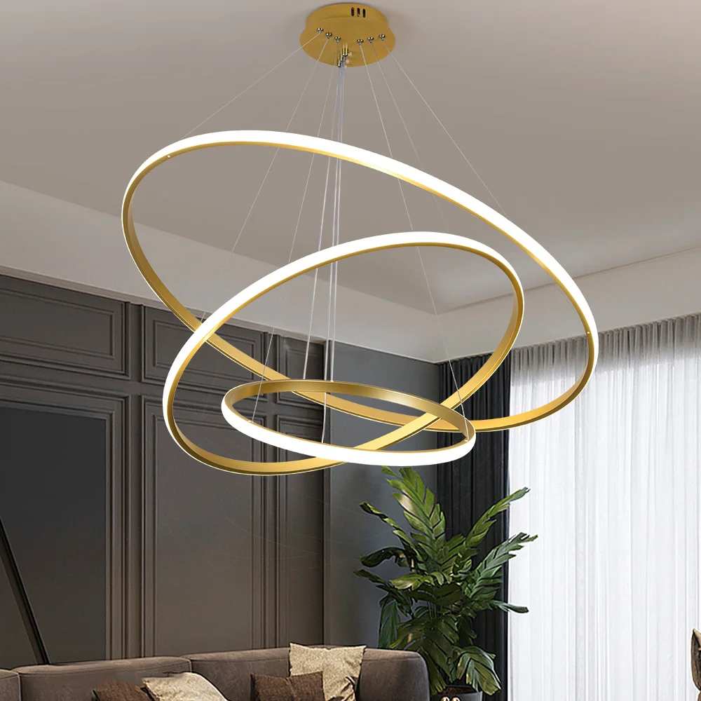 Modern 44W 3 Rings Aluminum Soft Rubber Led Black Ceiling Pendant Light for Home