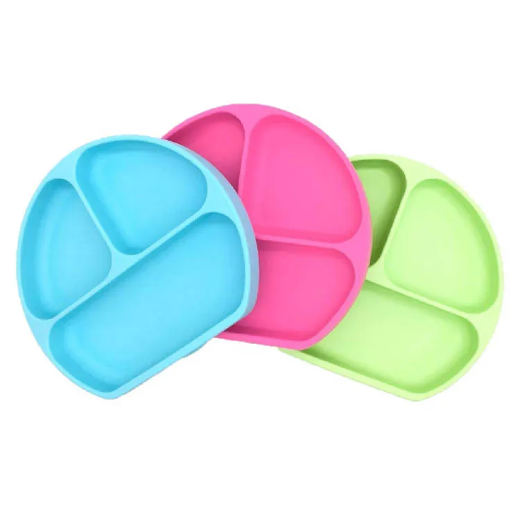 

Amazon Hot Sale Divided Toddler Plates Skid Toddler Non-slip Feeding baby silicone plate suction bpa free