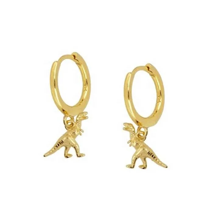 

Dainty 925 Sterling Silver Vermeil Gold Plain Animal Dinosaur Drop Earring