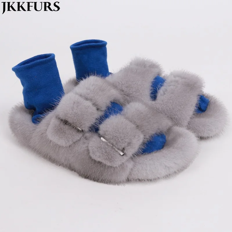 

2021 Top Quality Women Fashion Slippers Design Sandals Real Mink Fur Slides S6076, Customized color