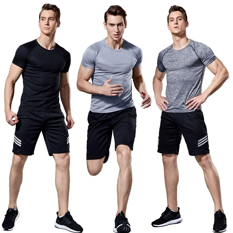 

Men's jogger sets wholesale high quality quick dry training tops reflective soft running shorts sports short sleeve t-shirt, Accept custom made color