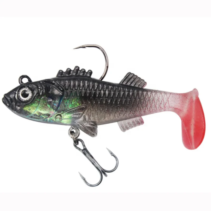 

OEM and on stocks soft fish package lead fish sea bass soft bait double hook T-tail soft VIB lure for ocean fishing, 5 colors
