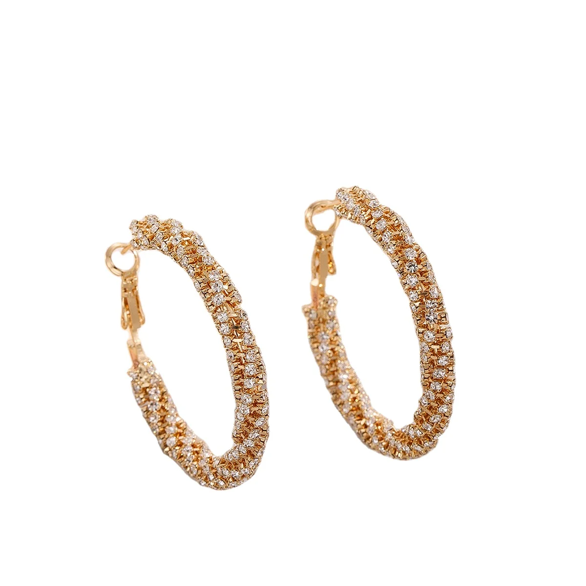 

Obei fashion jewelry women dainty gift 18k gold plated copper metal crystal glass stones rhinestone chain Hoop earring