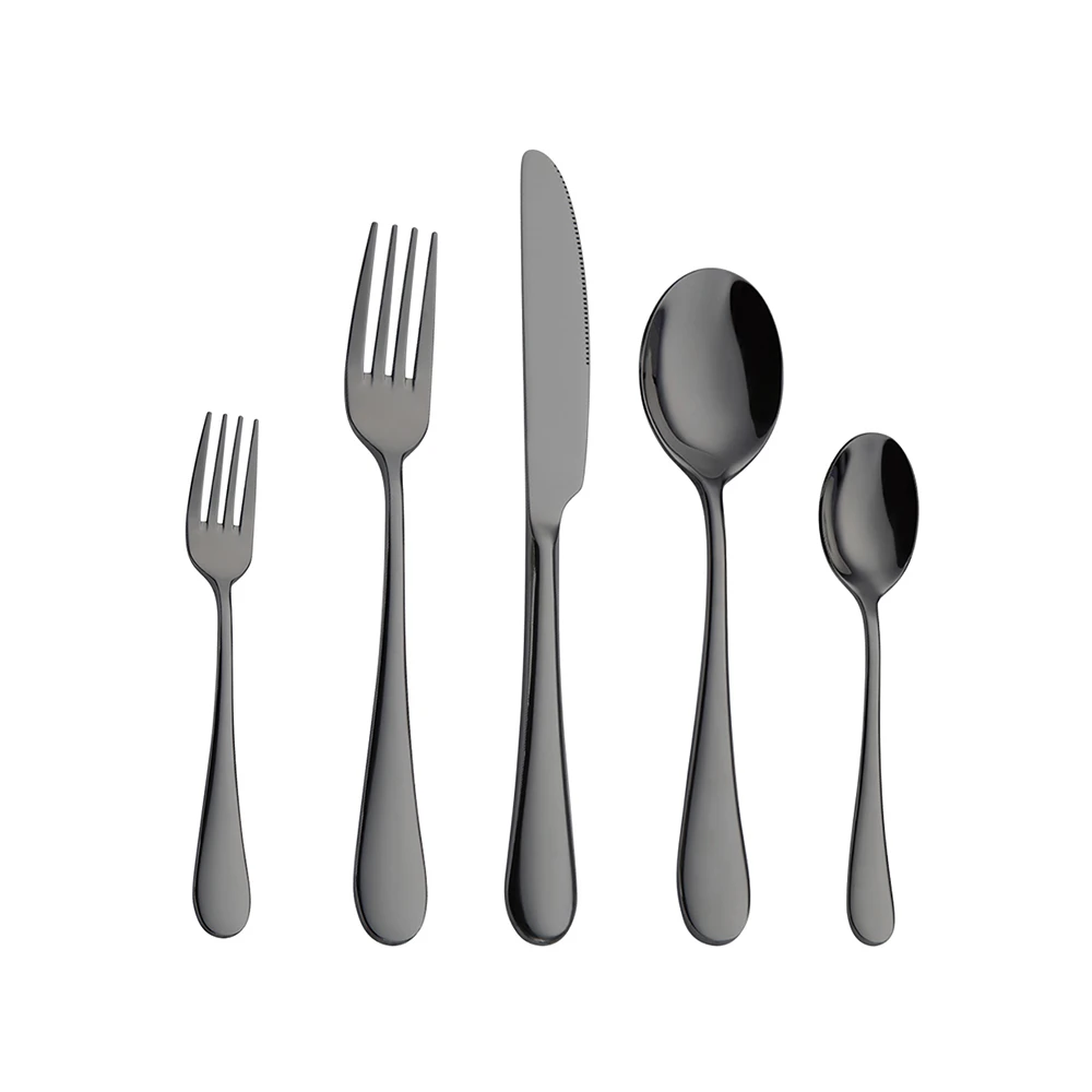 

Factory spot Jieyang wedding tableware sets gold mirror black spoon and fork set stainless steel cutlery set, Balck