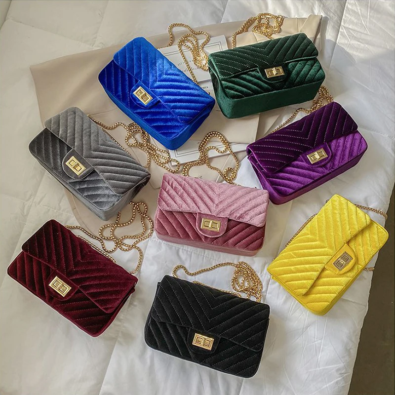 

Velvet Handbag Women Outdoor Luxury Fashion Winter Shoulder Bag Wholesale, 8 colors