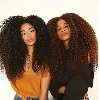 

100% Virgin Mongolian Afro Kinky Curly Human Hair Weave Bundle Extensions With Closure, Raw Unprocessed Mongolian Curly Hairs