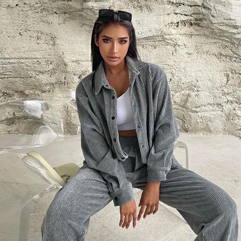 

2021 New fabric women clothing comfy cotton jacket sweatshirt and pant set causal two piece fall set women clothing, Customized colors