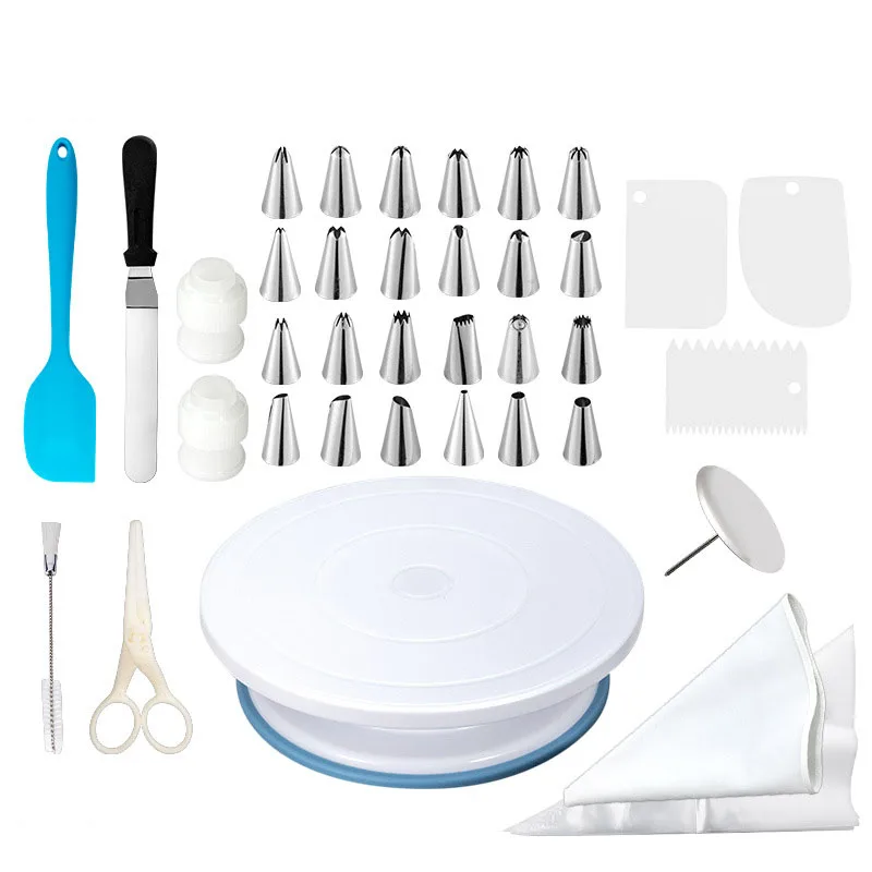 

Hot Sale Rotating Cake stand 45 Pcs Baking tools Set for Cake decorating, White