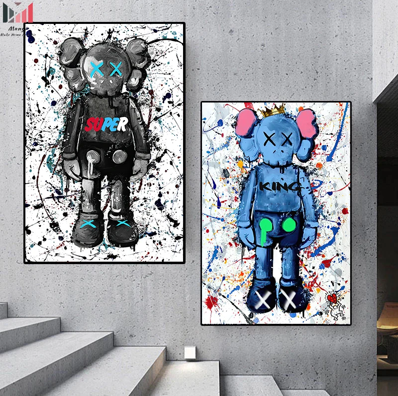 

New Series Cartoon Graffiti Bear Posters Pop Wall Art pictures For Print on Cavas Oil Painting For Home Living Room Decor