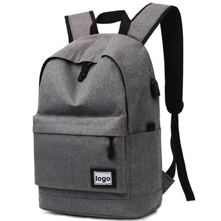 

waterproof casual backpack with logo dark gray travel laptop backpack college school bookbag with usb charging port, Black,gray