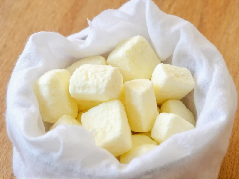 Homemade cheese curds in cheesecloth