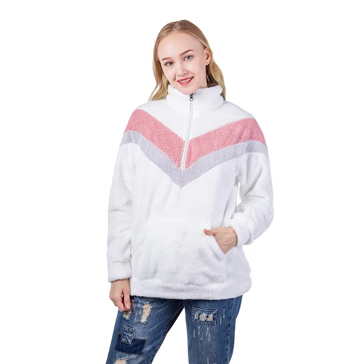 

Yiwu Wholesale Quater Zipper Women Sherpa Fleece Pullover, As pics
