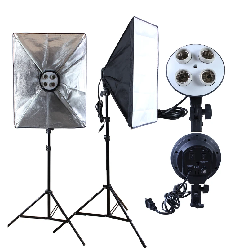 

2pcs Photography Softbox Lighting Kits Four Lamp 50x70CM Softbox Professional Continuous Light System For Photo Studio Equipment, Black
